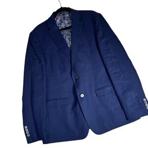 Lauren Ralph Lauren Mens 42R Navy 100% Linen Blazer Sport Coat Paisley Lining